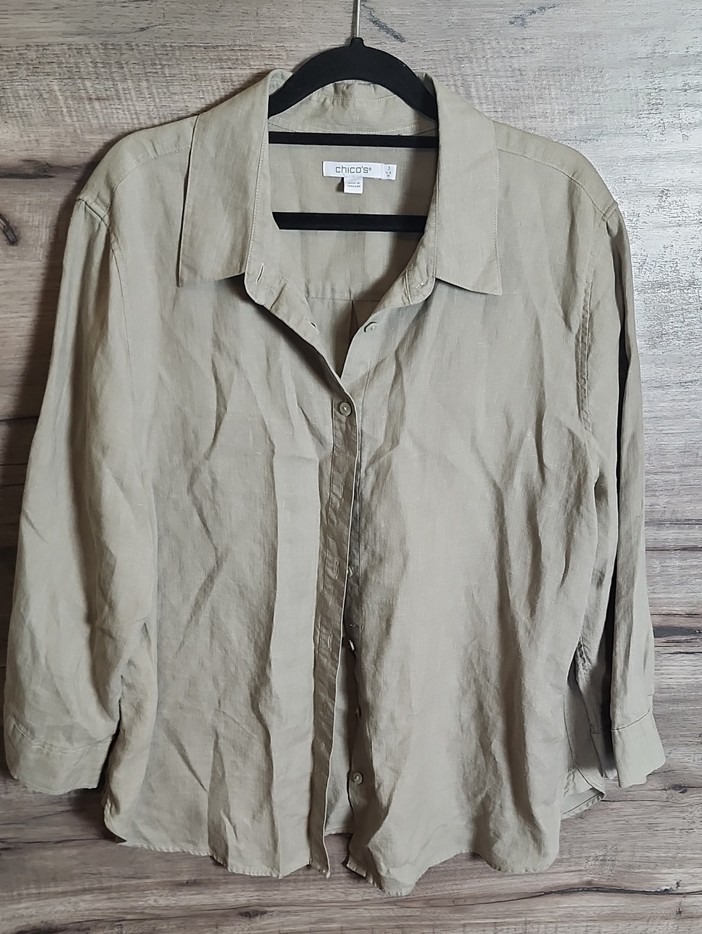 Chico's No Iron Linen Shirt In Washed Sage